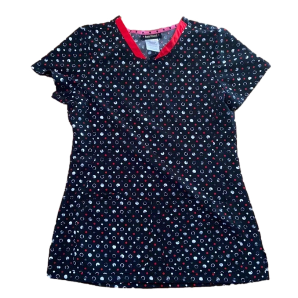 Heartsoul Scrub Top Black Red White XS